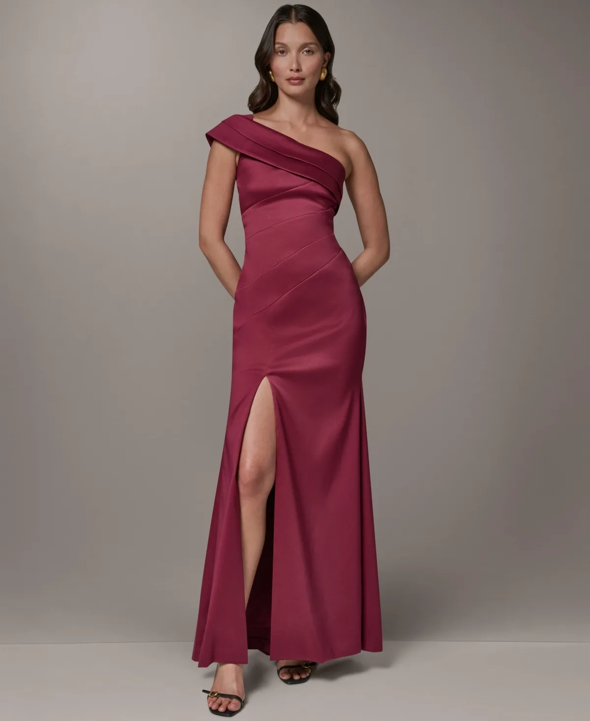 One-Shoulder Long Sheath Dress with Front-Slit by Donna Karan New York