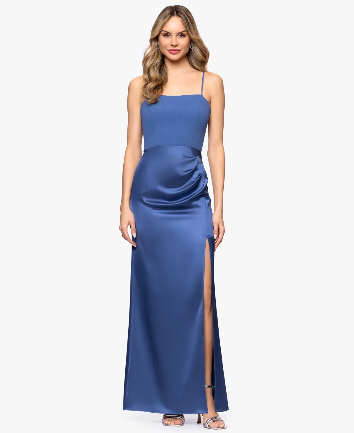 Side Slit Square Neck Ball Gown by B&a By Betsy And Adam