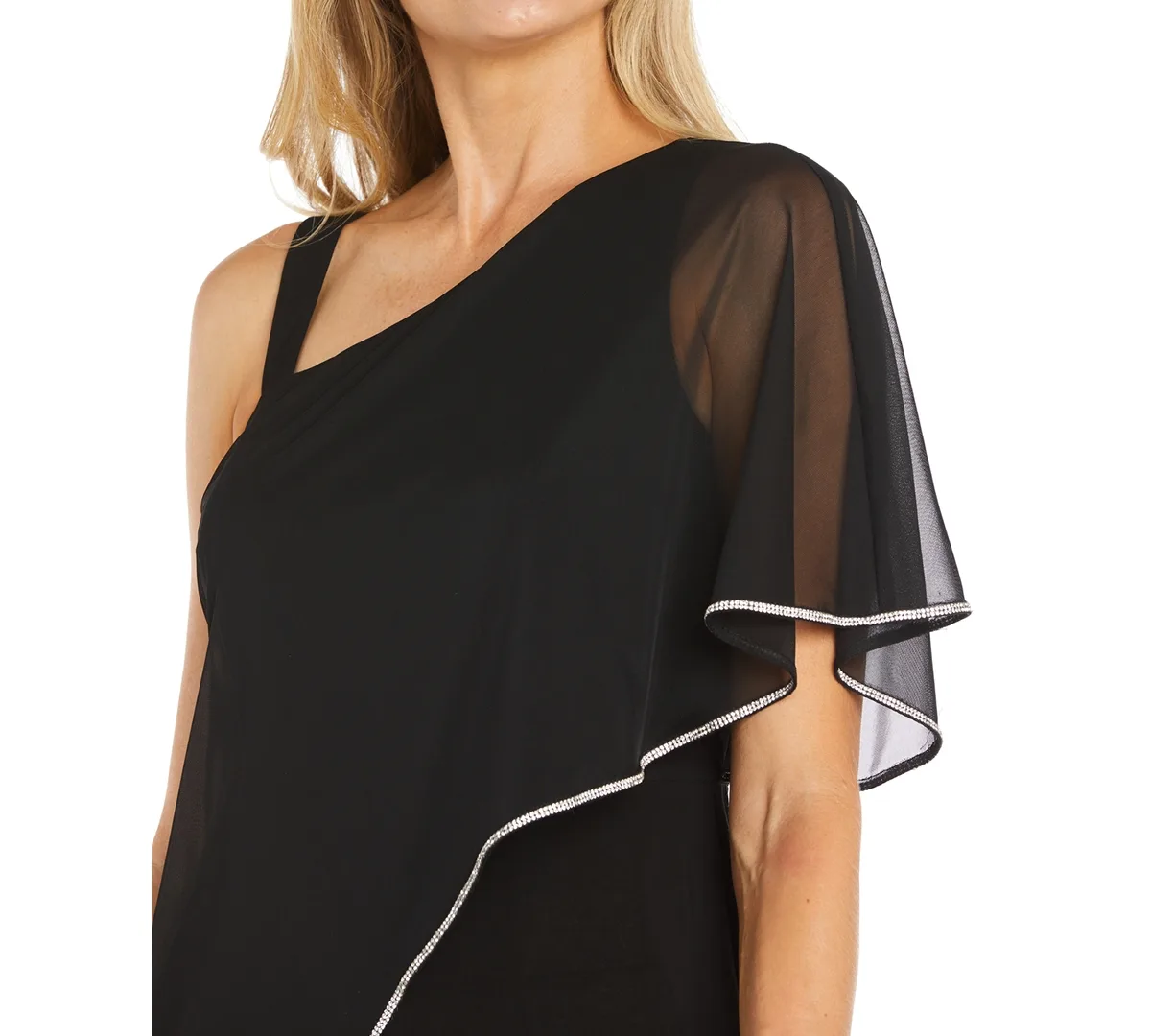 Asymmetric Rhinestone-Trim Draped Jumpsuit by R & M Richards