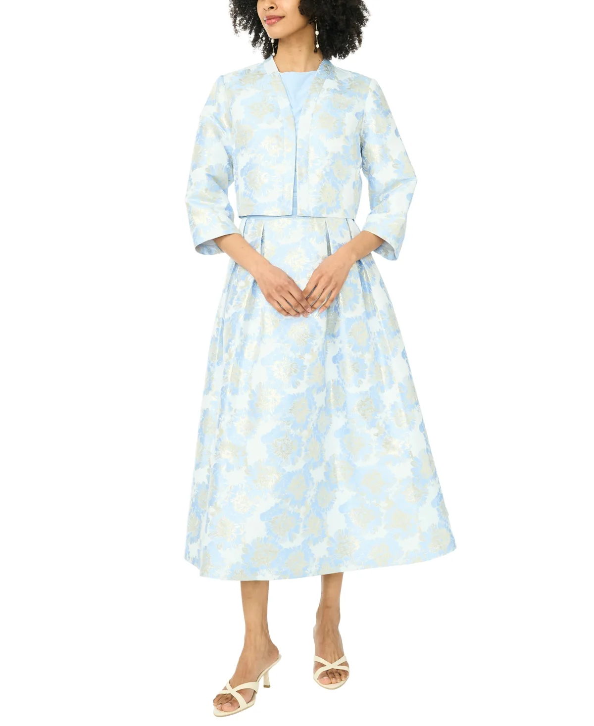 3/4-Length-Sleeve Boat Neck Printed Jacket Dress by Msk