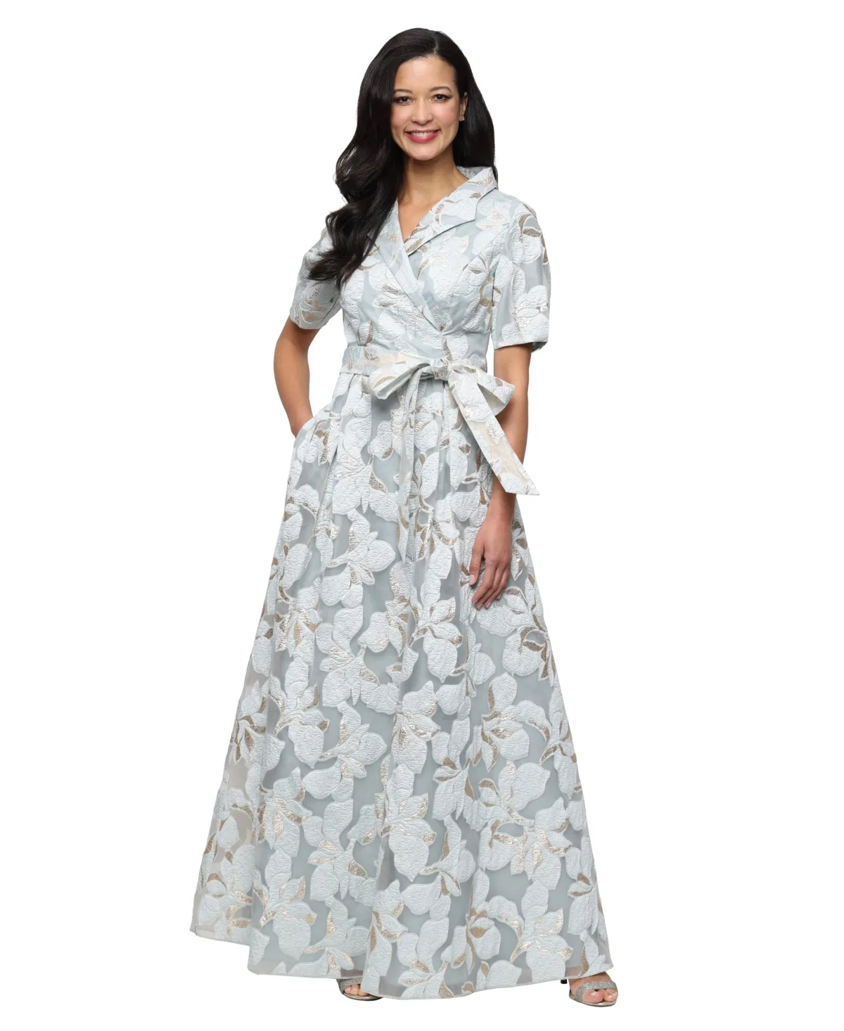 Collared Neck Jacquard Ball Gown by Alex Evenings