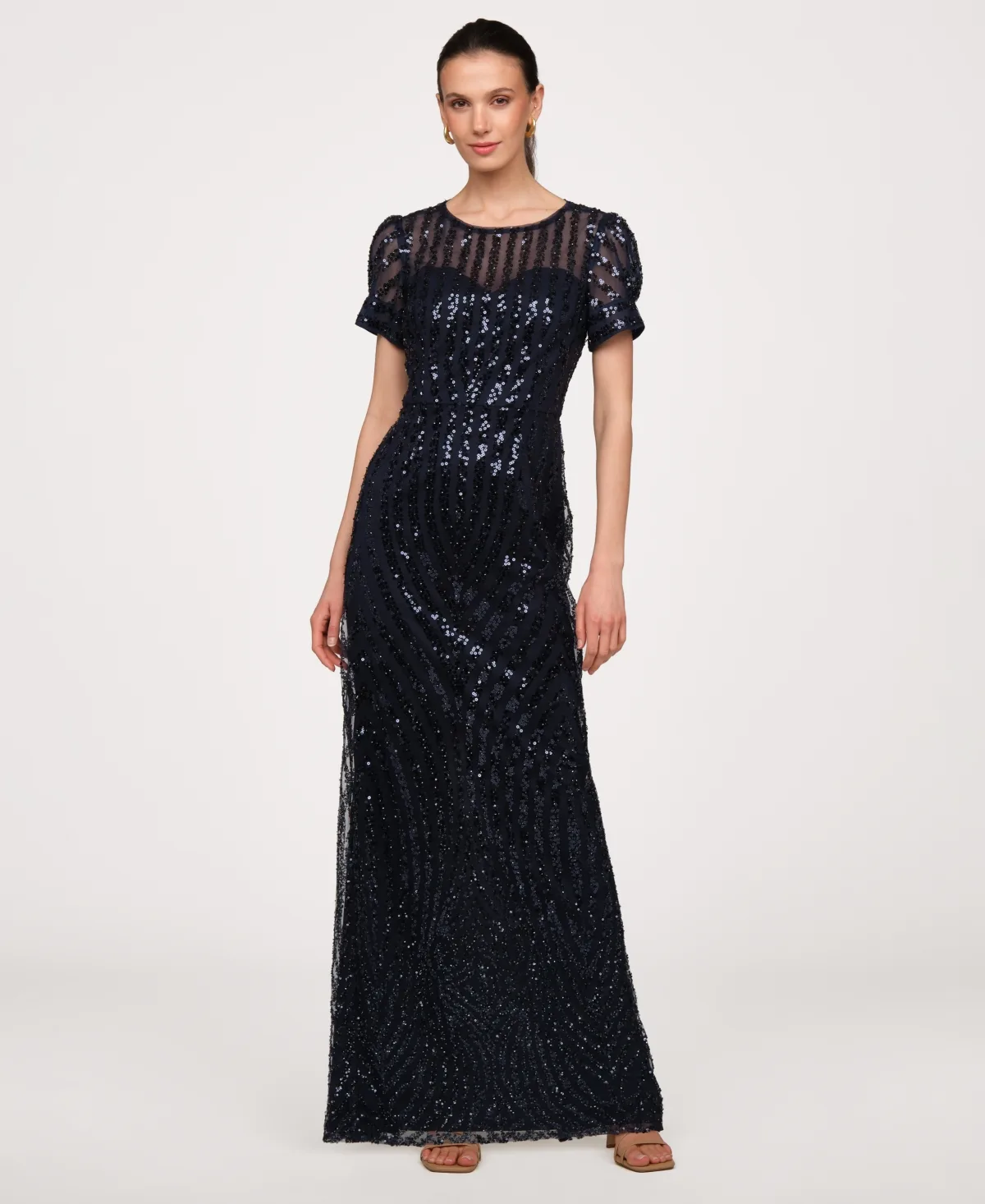 Jewel Neck Column Gown Dress by Js Collections