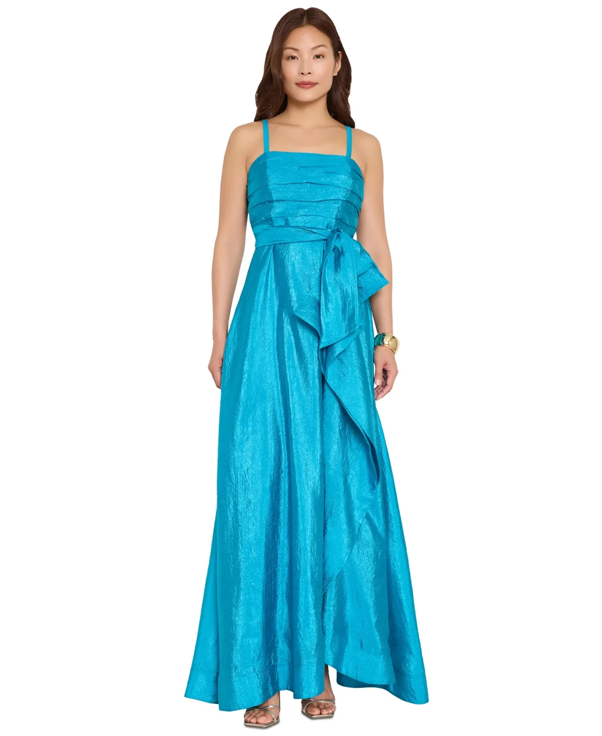 Pleated Bodice Square Neck Ball Gown by Tahari Asl