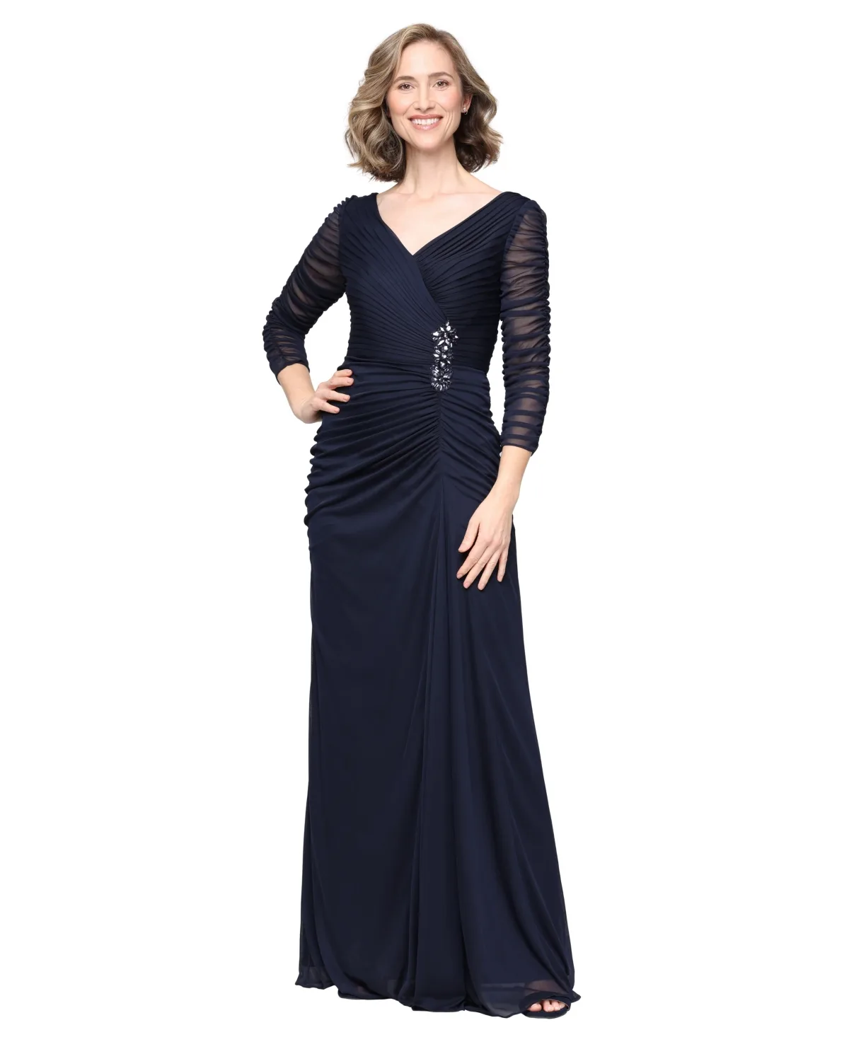 V-Neck Embellished Mesh Dress by Alex Evenings