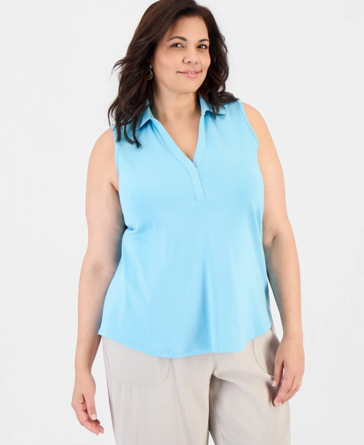 Cotton Johnny-Collar Sleeveless Top by Style & Co