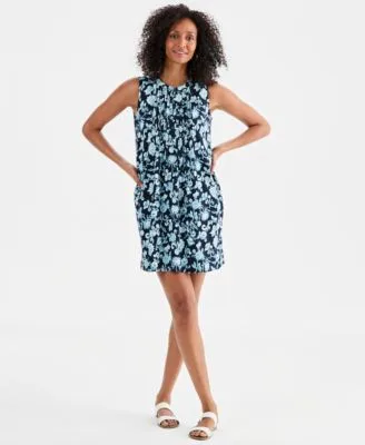 Printed Sleeveless Knit Pintuck Dress by Style & Co