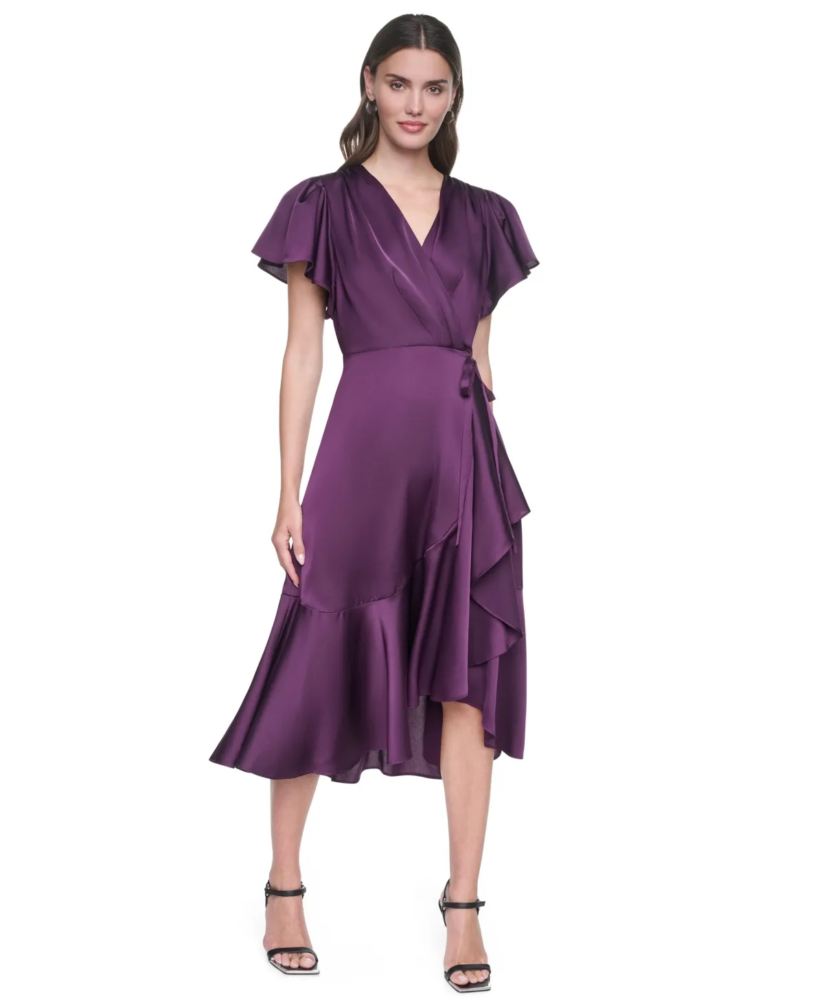 Side Tie Faux Wrap Midi Dress by Dkny