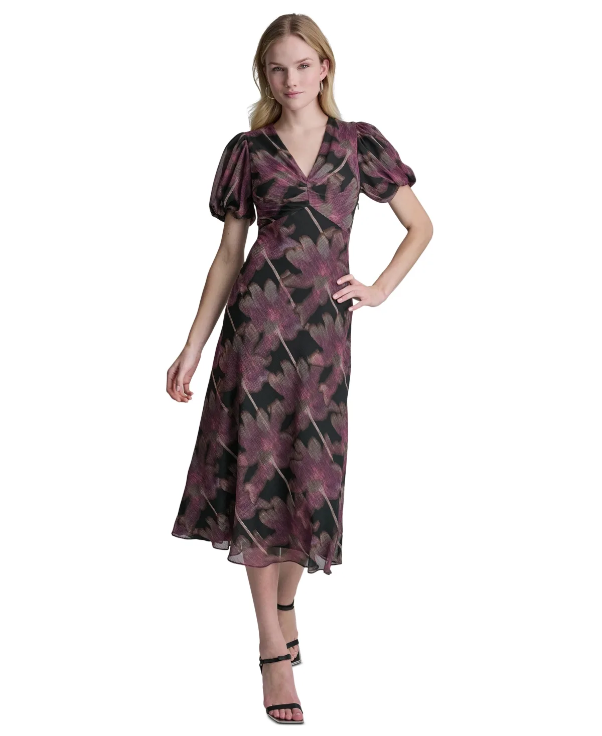 Printed V-Neck Midi Dress by Dkny