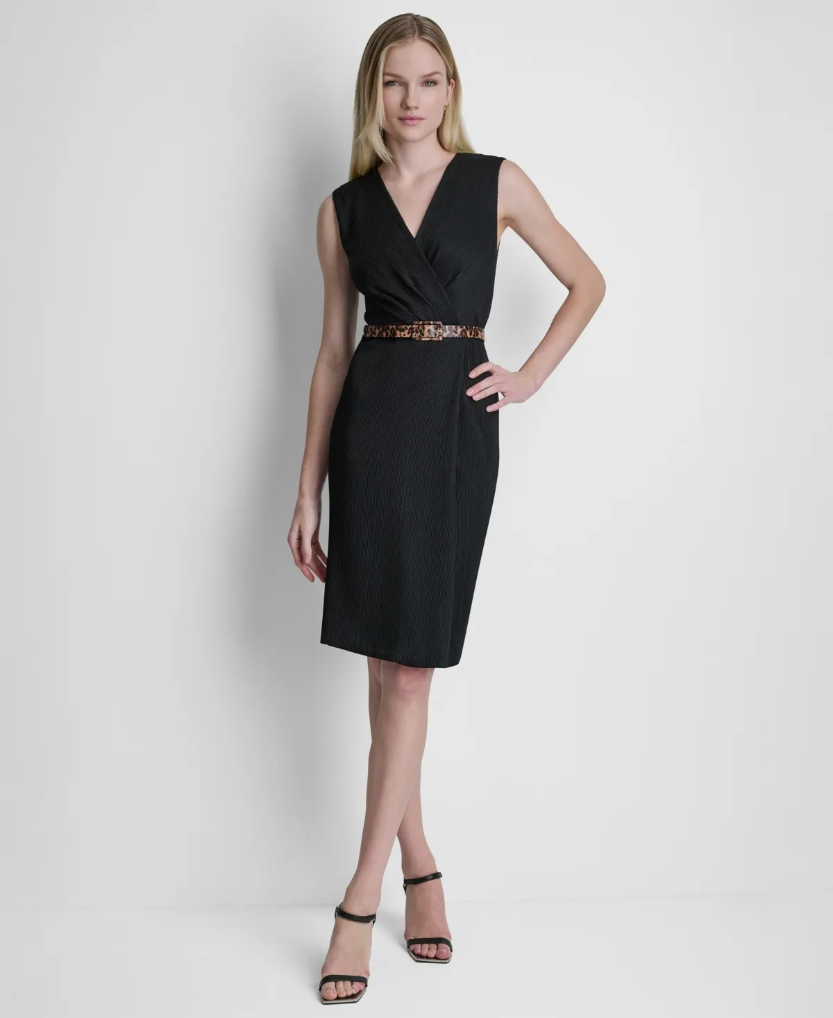 V-Neck Belted Midi Dress by Dkny