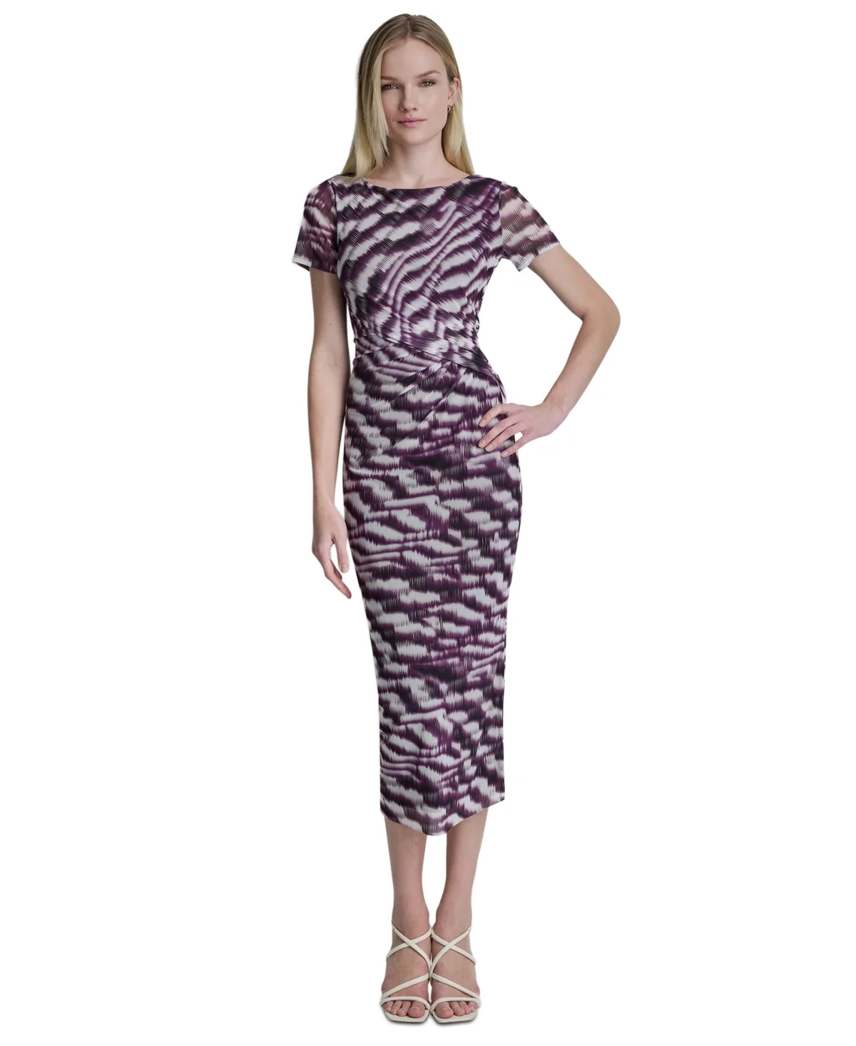 Printed Side Knot Mesh Midi Dress by Dkny