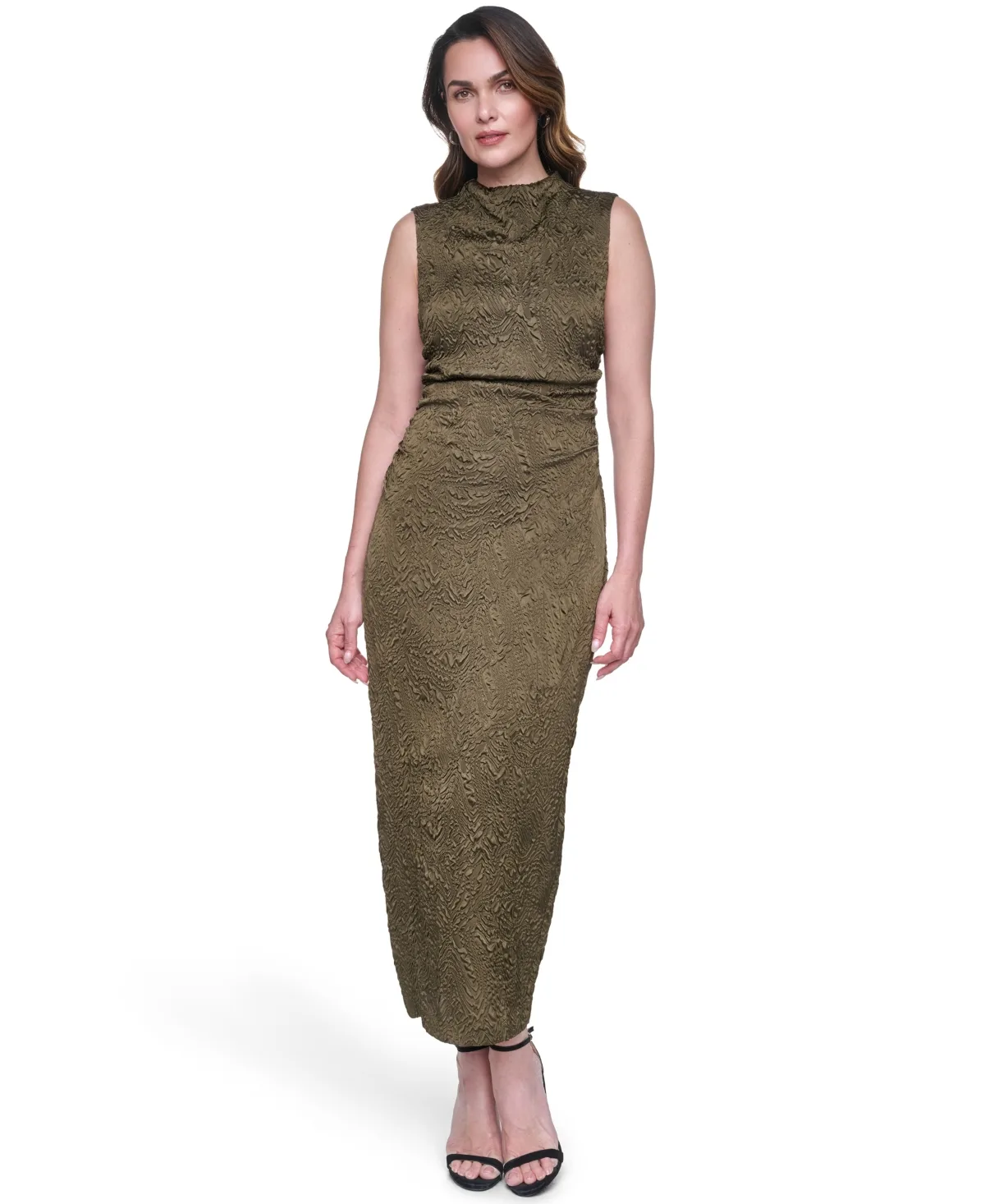 Novelty Knit High Cowl Neck Ruche Waist Bodycon Dress by Vince Camuto