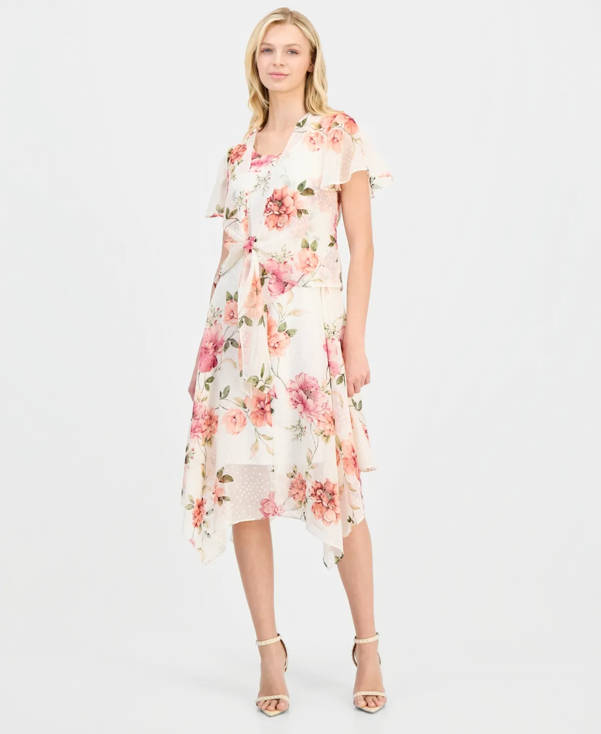 Handkerchief-Hem Chiffon-Jacket Dress by Robbie Bee