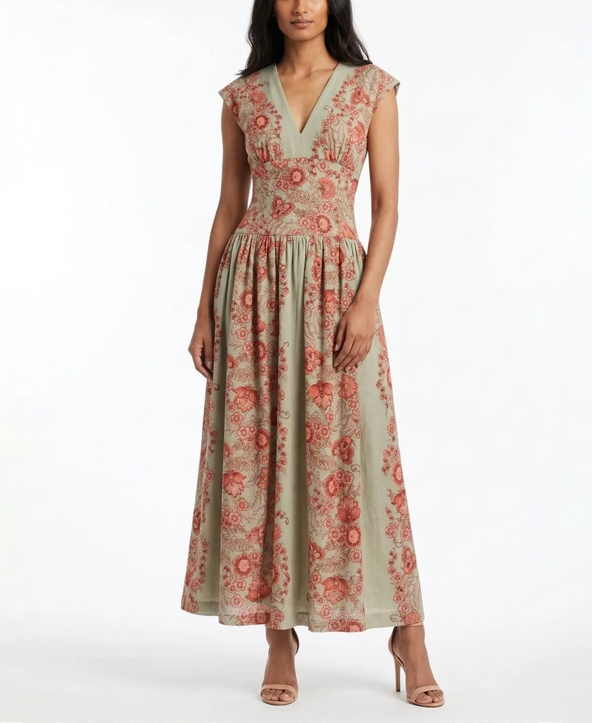 V-Neck Floral Print A-Line Dress by Taylor