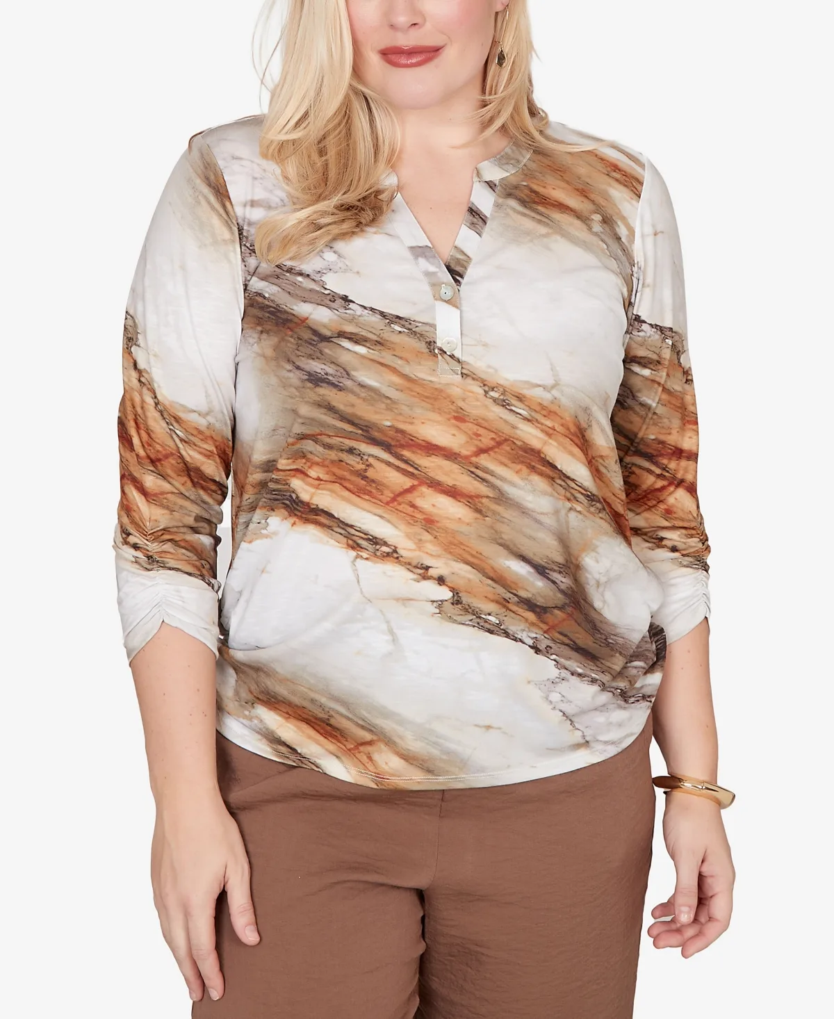Spice Market Marble Print Split Neck Top by Alfred Dunner