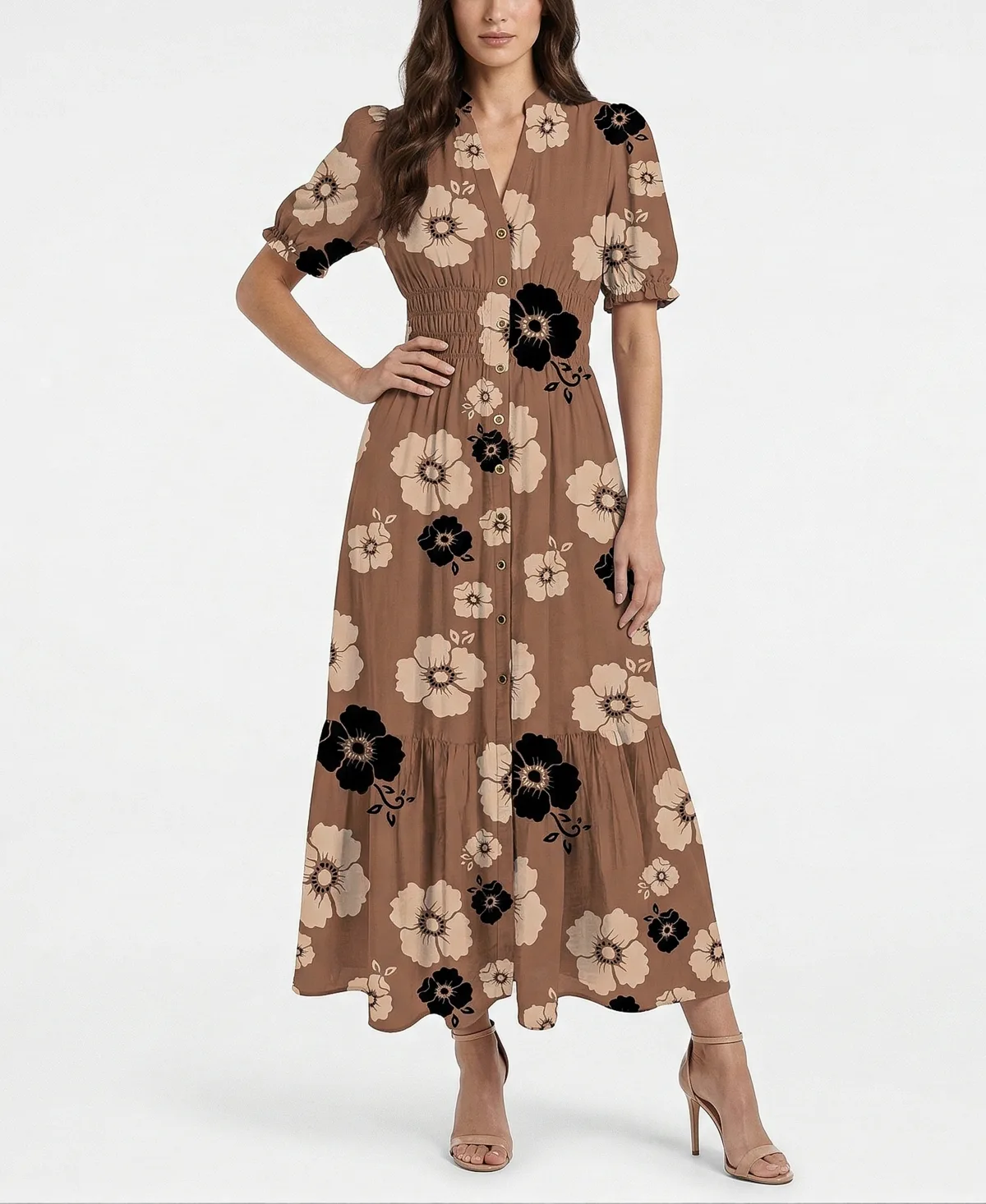 Printed Mandarin Collar Maxi Dress by Taylor