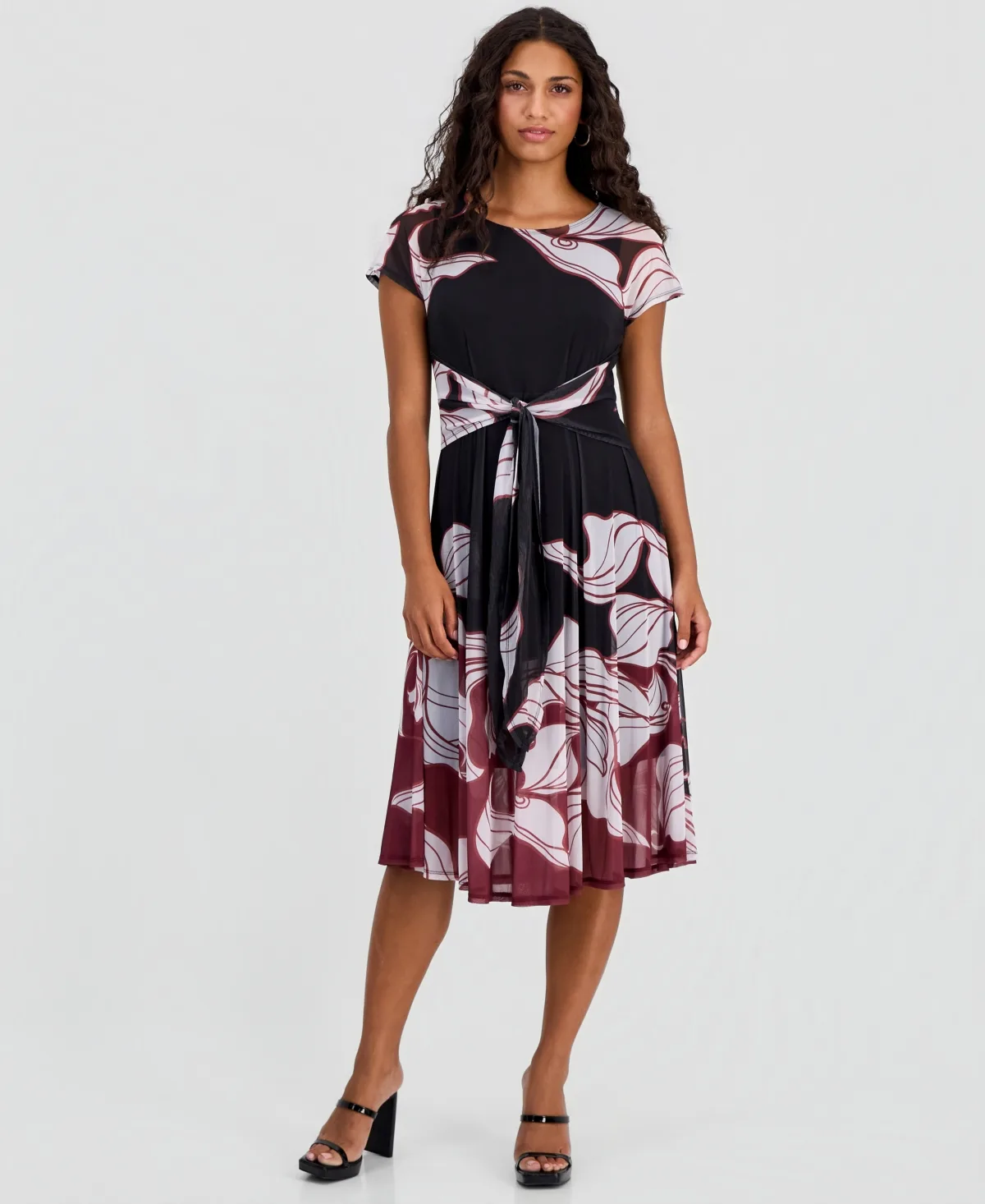 Placement-Print Tie-Front Dress by Robbie Bee