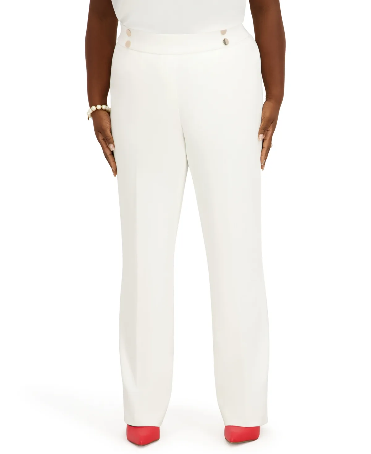 Pull-On Rivet Faux Extend Tab Trousers