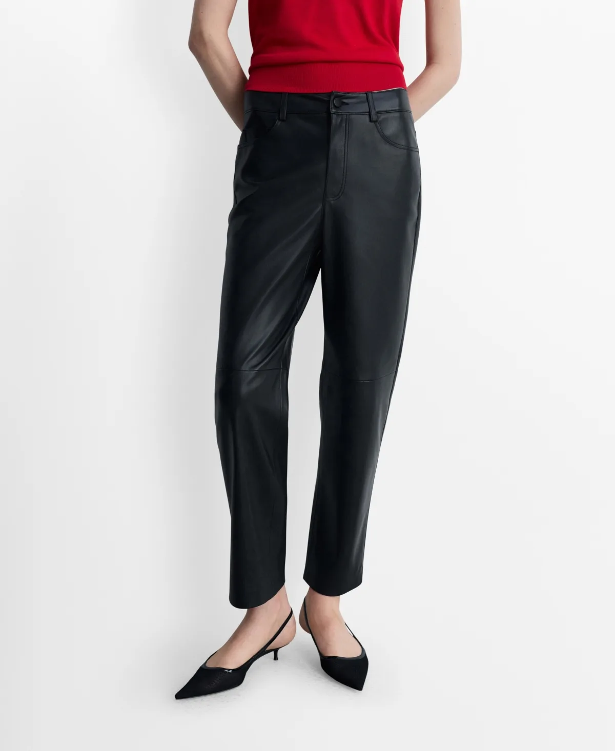 Leather-Effect Straight Trousers by Mango
