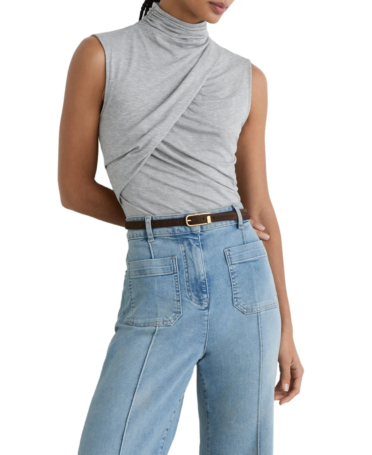 Wanda Ruched High Neck Top by Reiss