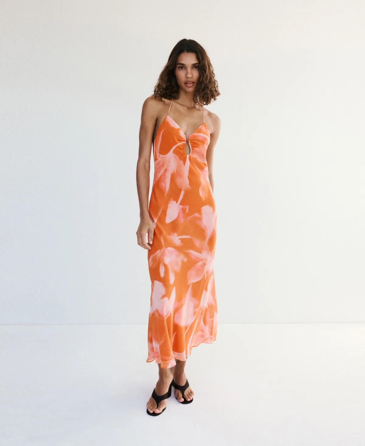 Metallic Cutout Floral Dress by Mango
