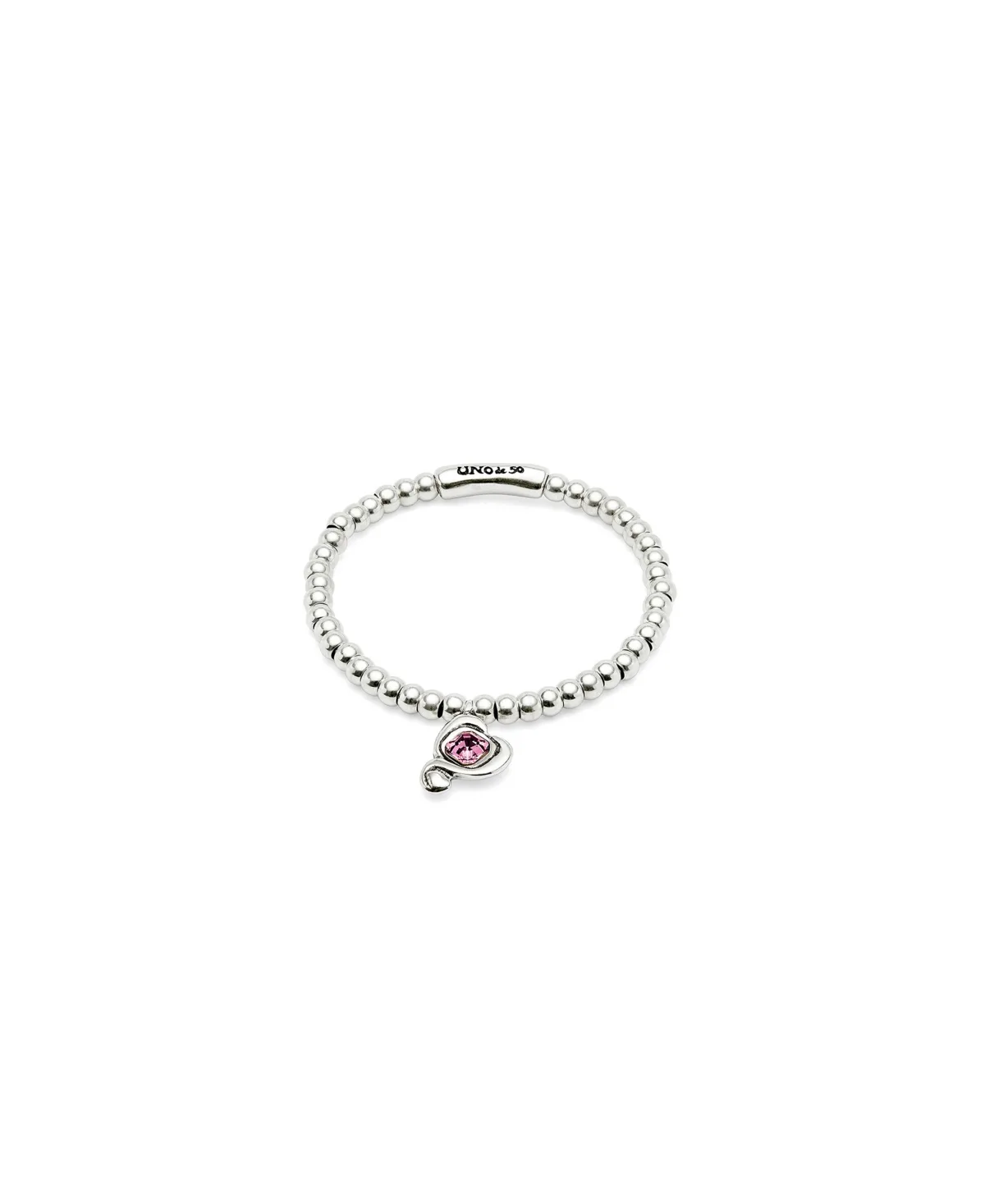 Bracelet Made of Sterling Silver Plated Metal Alloy Beads with Pink Crystal Heart by Unode50