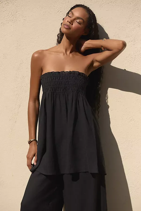 Aubrey Linen Blend Strapless Top by By Anthropologie