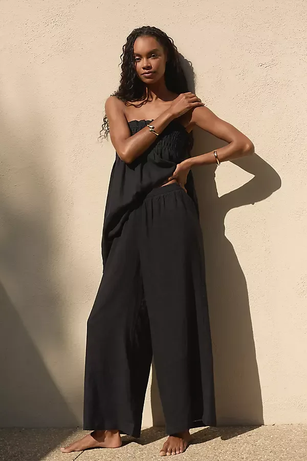 Aubrey Smocked Linen Blend Pants