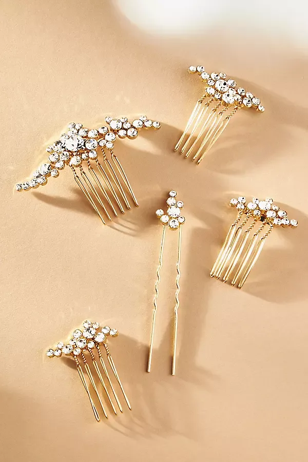 Champagne Bubbles Crystal Hair Combs, Set of 5 by Twigs & Honey