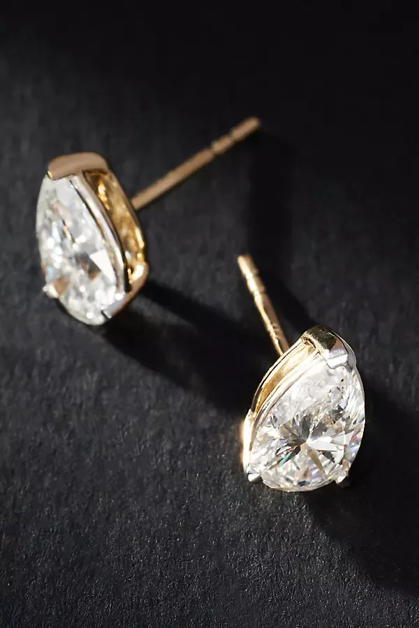 Pear-Cut 2ct Diamond Post Earrings