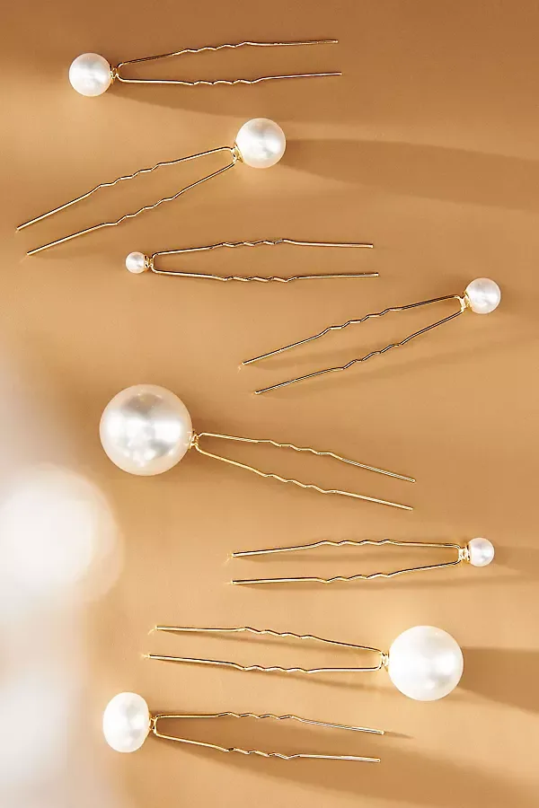 Pearl Hair Pins, Set of 8 by By Anthropologie