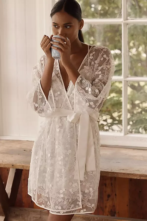 Meg Embroidered Mini Robe by Flora Nikrooz