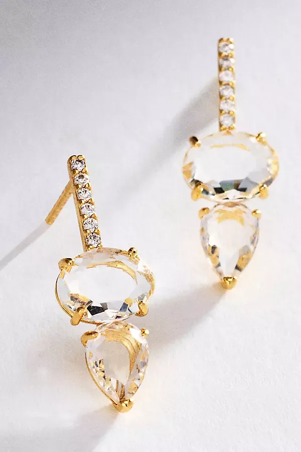 Pavé Bar Gemstone Drop Earrings