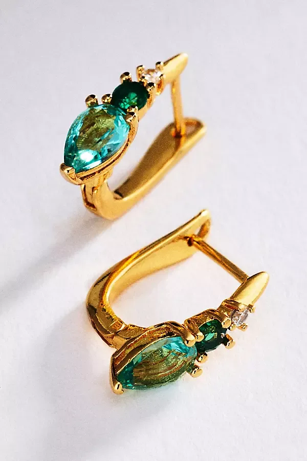 Pear-Cut Gemstone Huggie Hoop Earrings by By Anthropologie