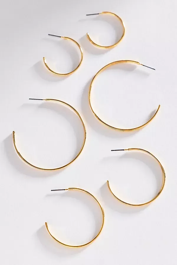 Ribbed Hoop Earrings, Set of 3 by By Anthropologie