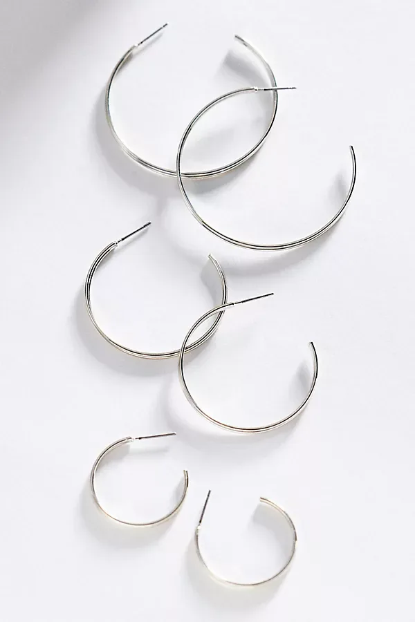 Ribbed Hoop Earrings, Set of 3