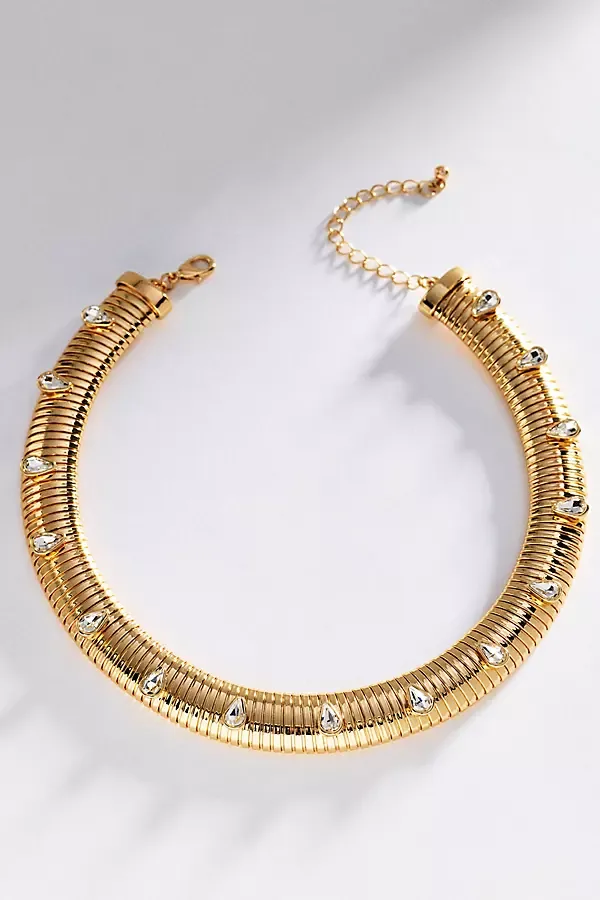 Ribbed Crystal Collar Necklace