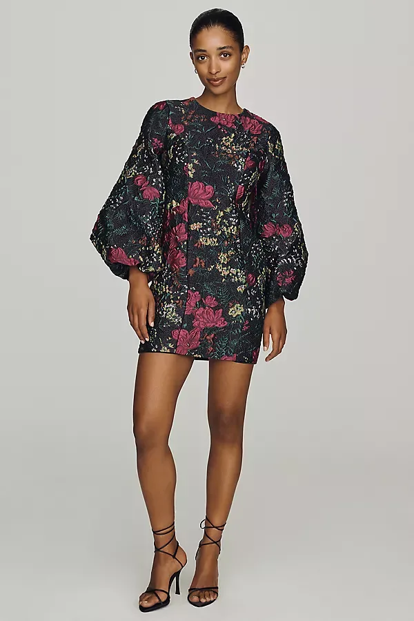 Brocade Balloon Sleeve Mini Dress