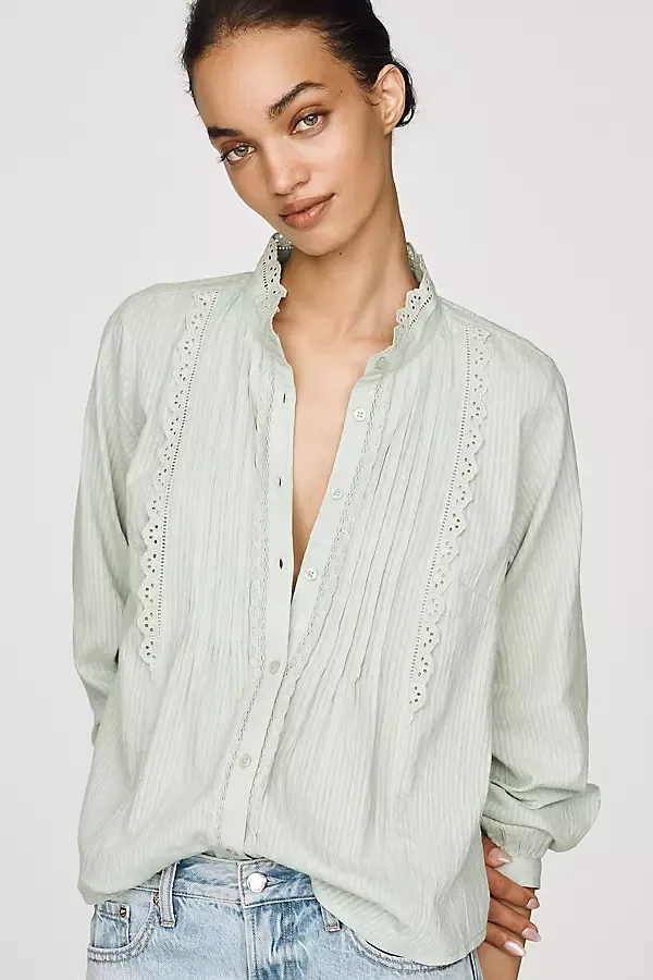 100% Cotton Lace Buttondown Blouse