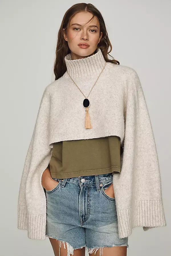 Funnel-Neck Cropped Shrug