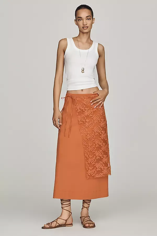 Lace Overlay Midi Skirt by Mare Mare