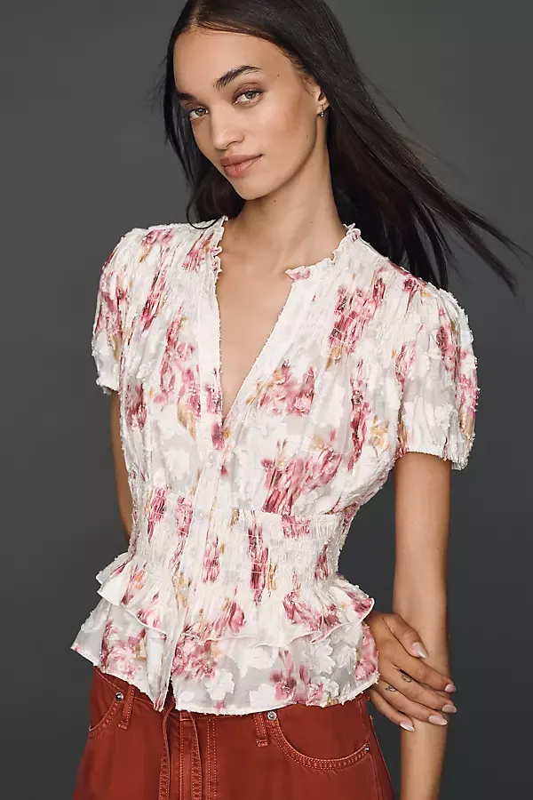 Smocked Ruffle Blouse by By Anthropologie