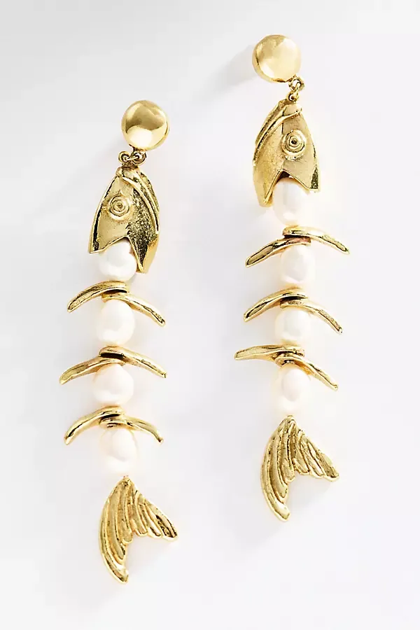Calypso Pearl Fish Drop Earrings by ALÉMAIS