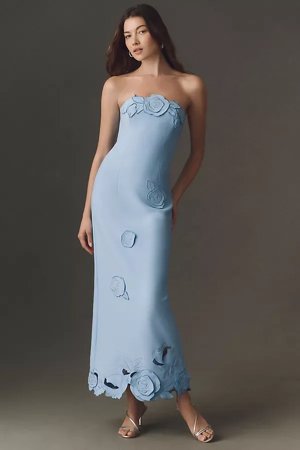 Rayna Floral Appliqué Crepe Maxi Dress by LEO LIN