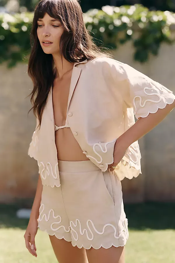100% Linen Embroidered Shorts by Endless Rose