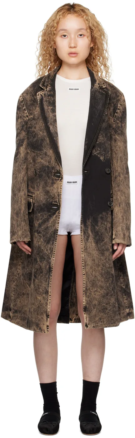 Black Marbleized Denim Jacket by Miu Miu