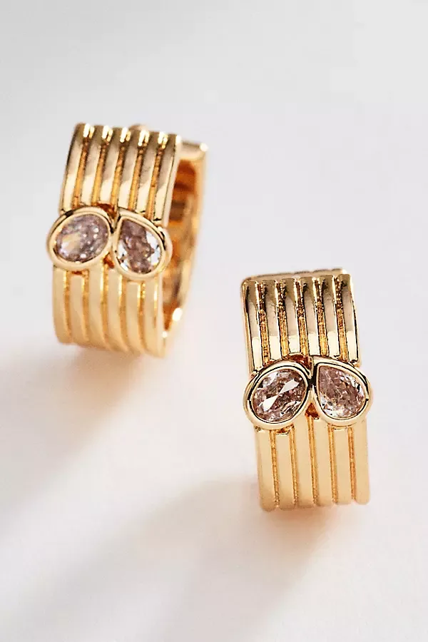 Ribbed Crystal Huggie Earrings