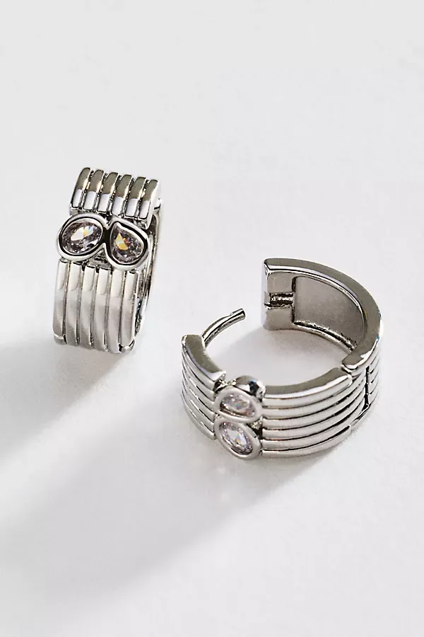 Ribbed Crystal Huggie Earrings