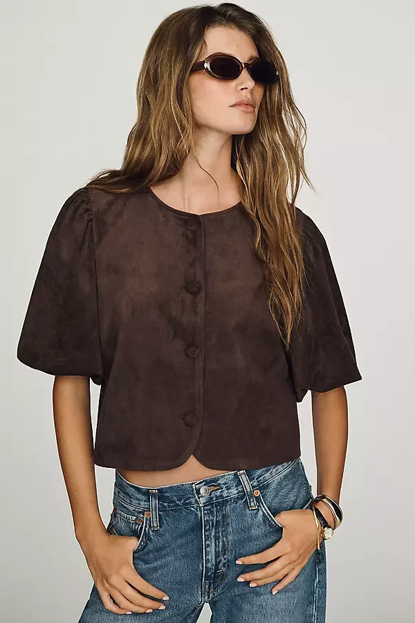 Faux-Suede Puff Sleeve Jacket by Dolan Left Coast