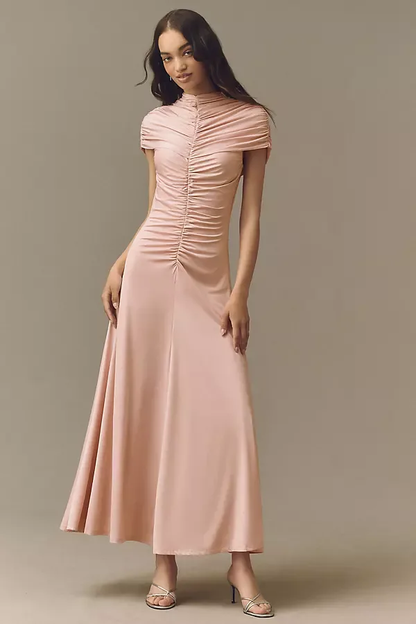 Micro-Cape Jersey Maxi Dress by Siempre