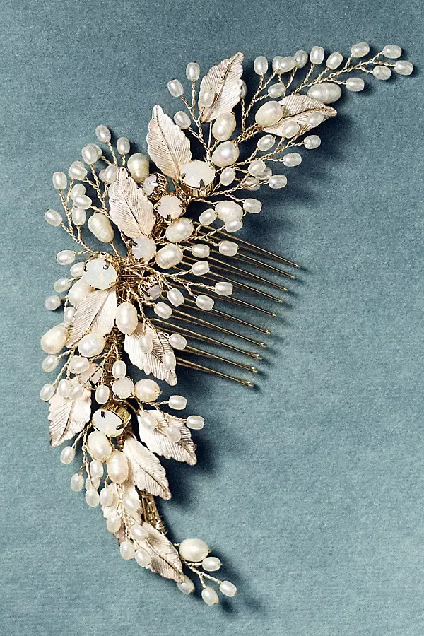 Freshwater Pearls and Opal Hair Comb by Twigs & Honey